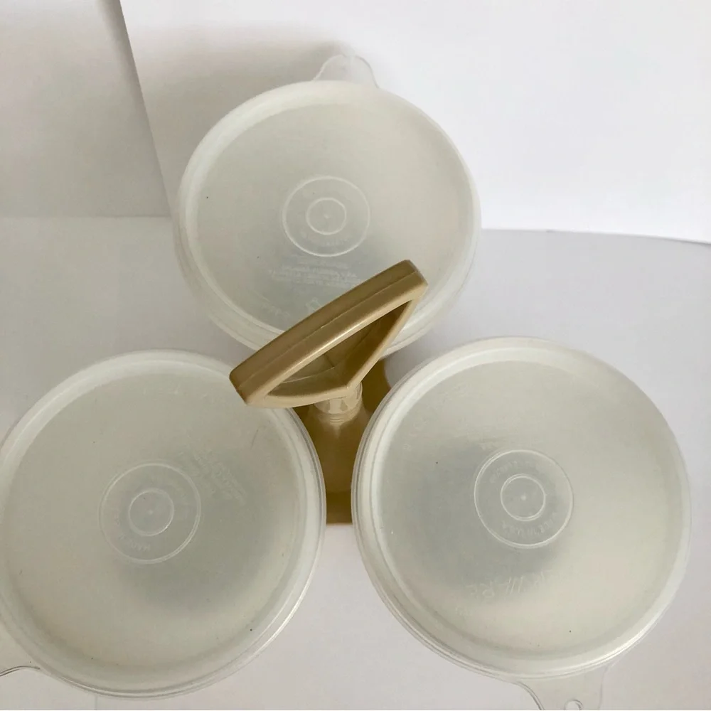 Tupperware Caddy Condiment Server 3 bowls 3 lids set with spoons Vintage carrier - Picture 2 of 7